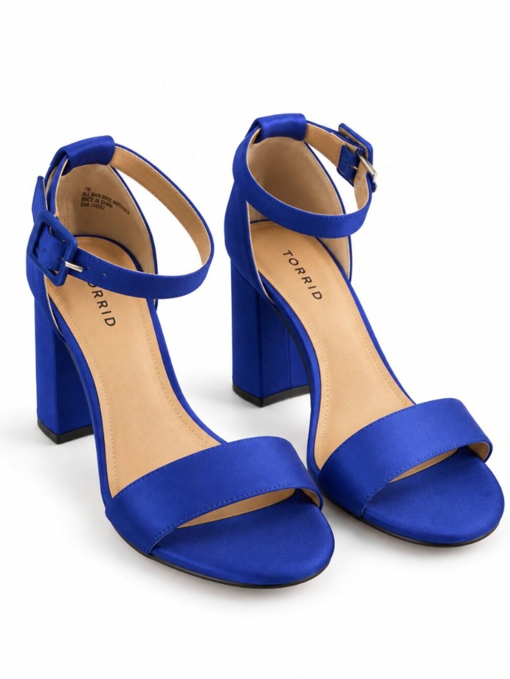 Torrid 7W Cobalt Blue Satin Block Heel Sandals Ankle Strap NWOT